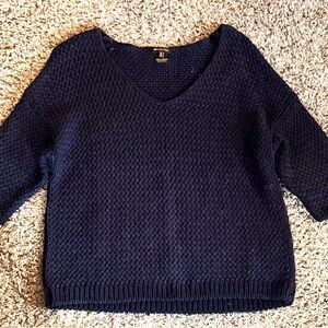 Mossimo Dutti Women's Navy V-Neck Textured Knit Sweater